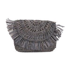 Mar Y Sol Mia Handwoven Straw And Raffia Pouch Clutch Purse Dove Gray New